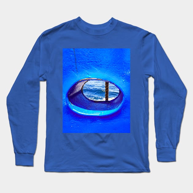 Bull´s eye in a blue iron wall from a ship. 3b Long Sleeve T-Shirt by kall3bu